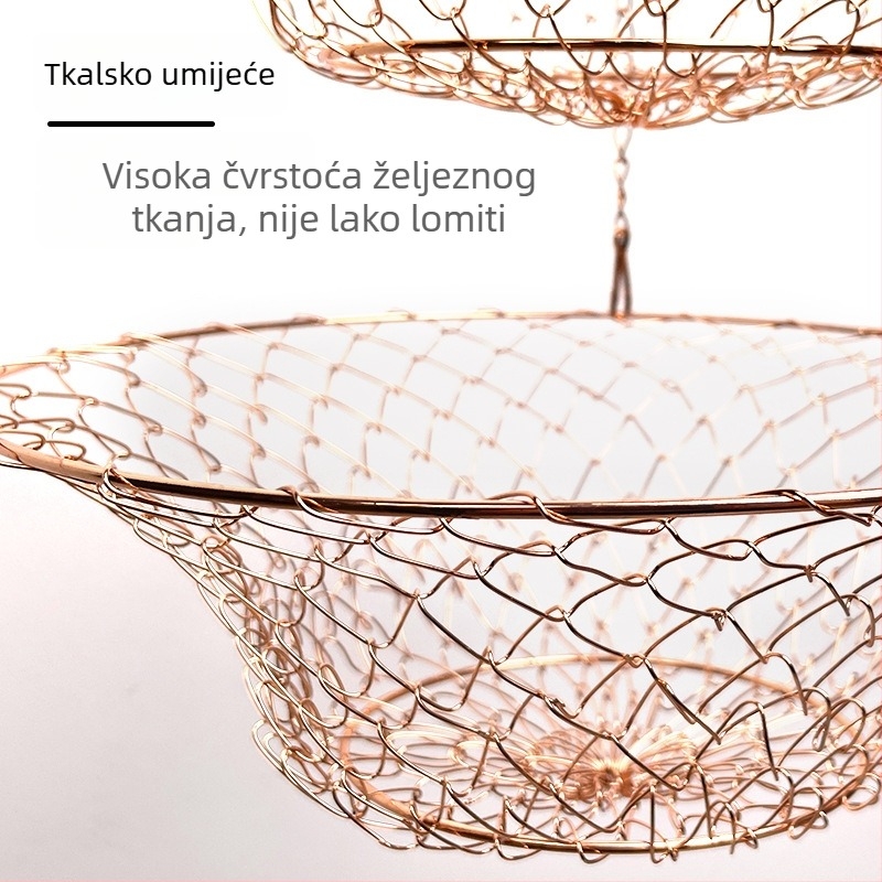 Trostruka metalna košara za voće, viseća i sklopiva, lagan luksuzni retro stil