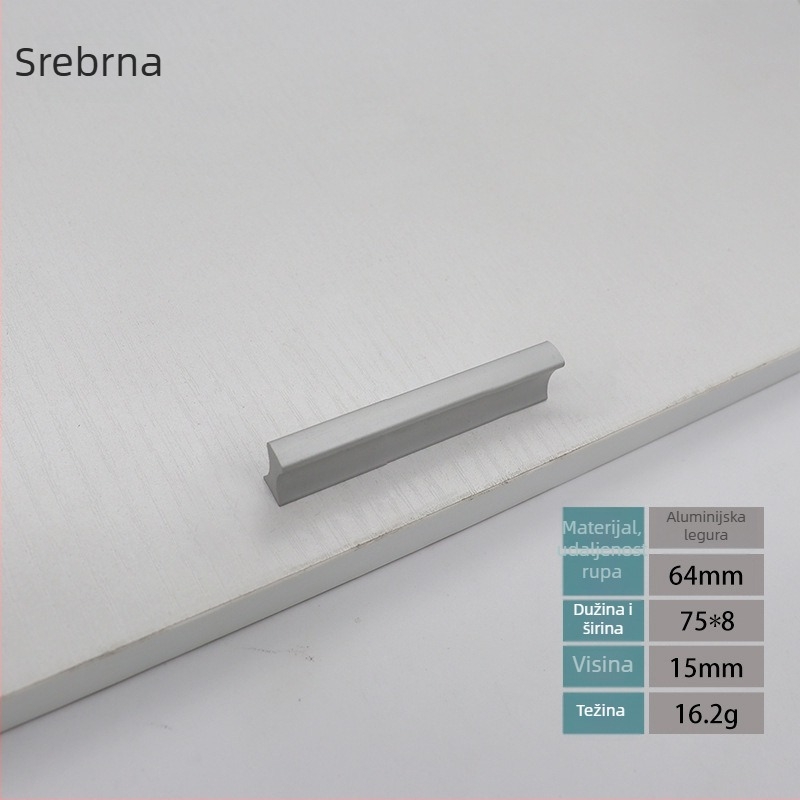 Drška od aluminijske legure za vrata ormara, moderni minimalistički dizajn, duga ručka u obliku trake, za vrata, ormariće i ladice