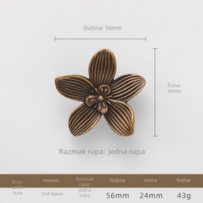 Retro cvjetna ručica za ormar i ladicu, od cinkovog legura, model 7129, elektroplatirano, novi kineski stil