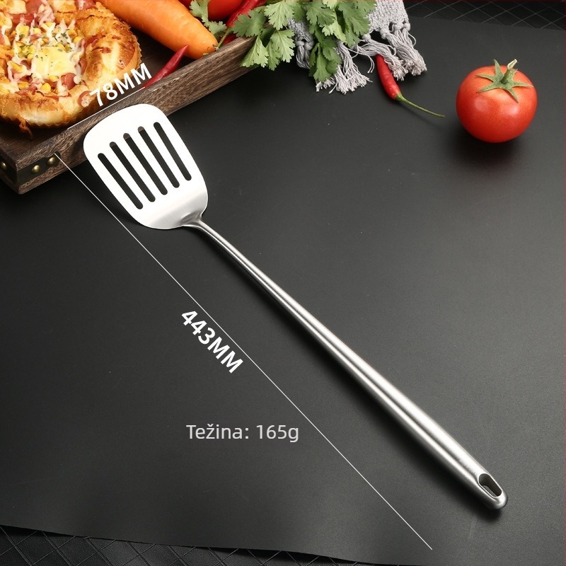 Set žlica i spatula od 201 nehrđajućeg čelika, s čeličnom ručkom; visoka otpornost na visoke temperature; kategorija: set žlica i spatula; mogućnost prilagodbe (tiskanje logotipa)