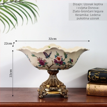 Porcelanska zdjela za voće, s visokim nogama, europski stil, lagani luksuzni retro dizajn za dnevni boravak u vili
