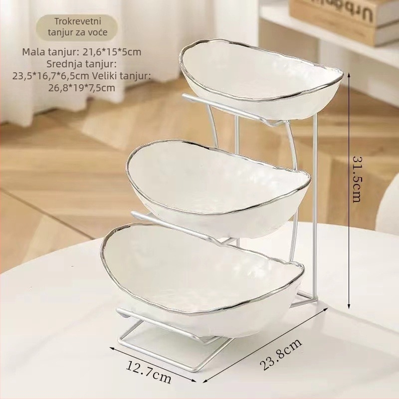 Porcelanski višeslojni tanjur za voće, za dnevni boravak, dvostruki i trostruki sloj, lagani luksuz