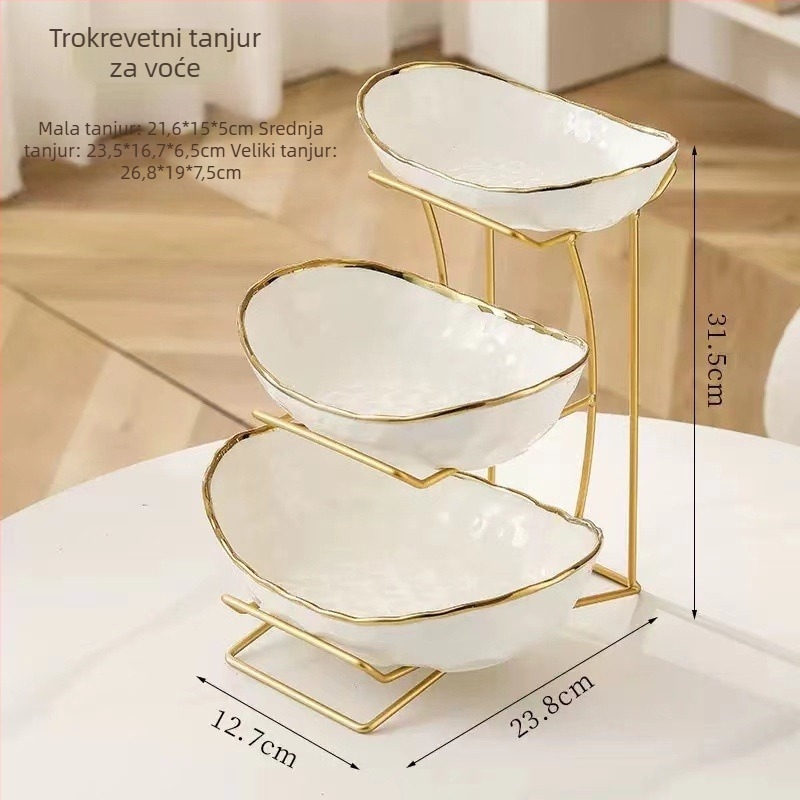 Porcelanski višeslojni tanjur za voće, za dnevni boravak, dvostruki i trostruki sloj, lagani luksuz