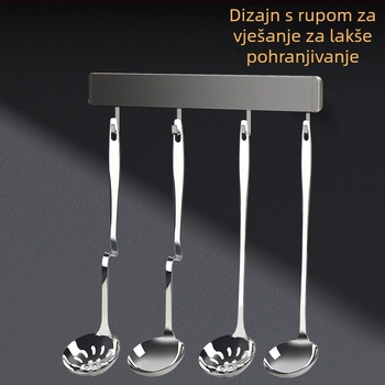 Nerđajući čelik žlica za juhu sa cjedilom – produženi držač sa kukom za vješanje, žlica za lonac s oštrim vrhom, otporna na visoke temperature
