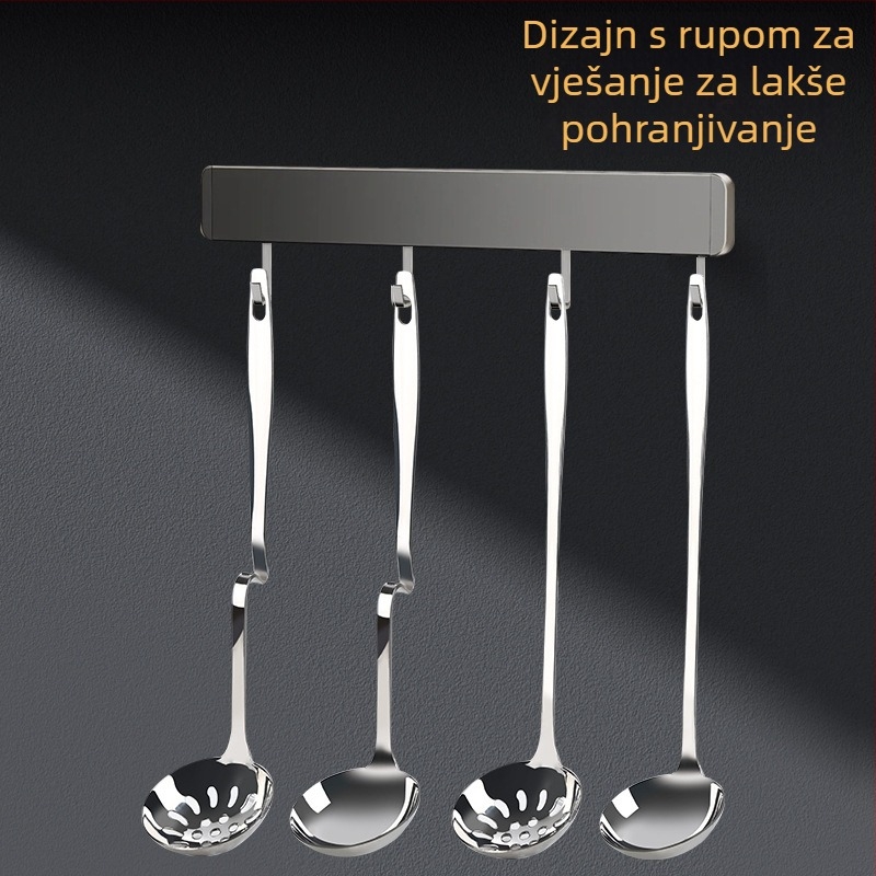 Nerđajući čelik žlica za juhu sa cjedilom – produženi držač sa kukom za vješanje, žlica za lonac s oštrim vrhom, otporna na visoke temperature