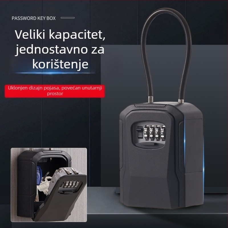 Metalna kutija za ključe s lozinkom, Model 906l-2, debljina šipke zaključavanja 7 mm, razmak šipki 40 mm, otključavanje lozinkom, moderni minimalistički dizajn, pogodna za drvena, staklena i aluminijska vrata