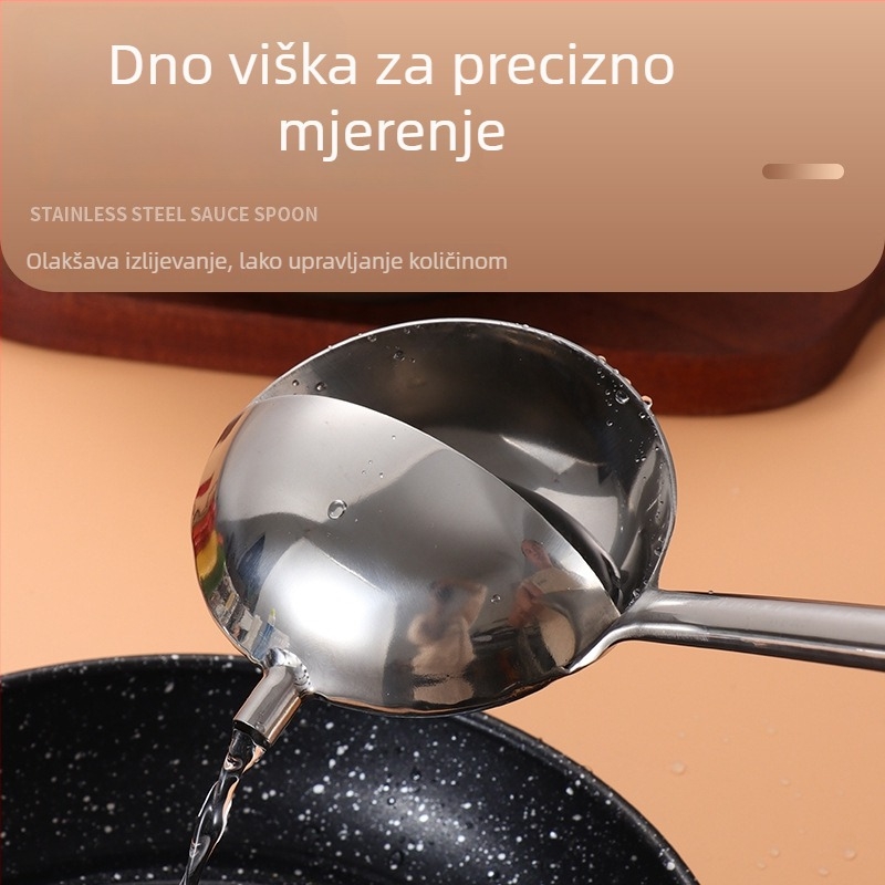 Kuhinjska žlica s protivkliznim držajem, otpornost na visoke temperature; tijelo od 201 nehrđajućeg čelika; drška od nehrđajućeg čelika; otisnuti logo; licencirana privatna etiketa