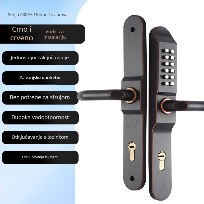 Dvostranični mehanički brojčani zaključavač vrata s ključem, za vanjske kapije i ograde, cinkova legura model 608as, debljina šipke brave 8 mm, razmak 3,5 mm, tip: brojčani, za kućnu i poslovnu upotrebu