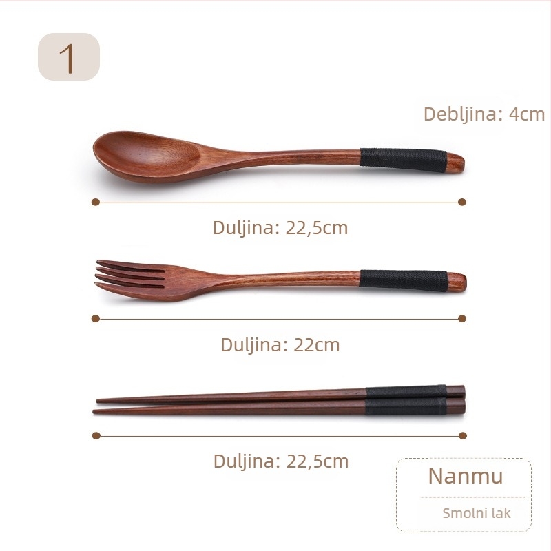 Set od tri komada: štapići za jelo, žlica i vilica od Nanmu, pastoralni stil, tiskani logo, brend Three Bears