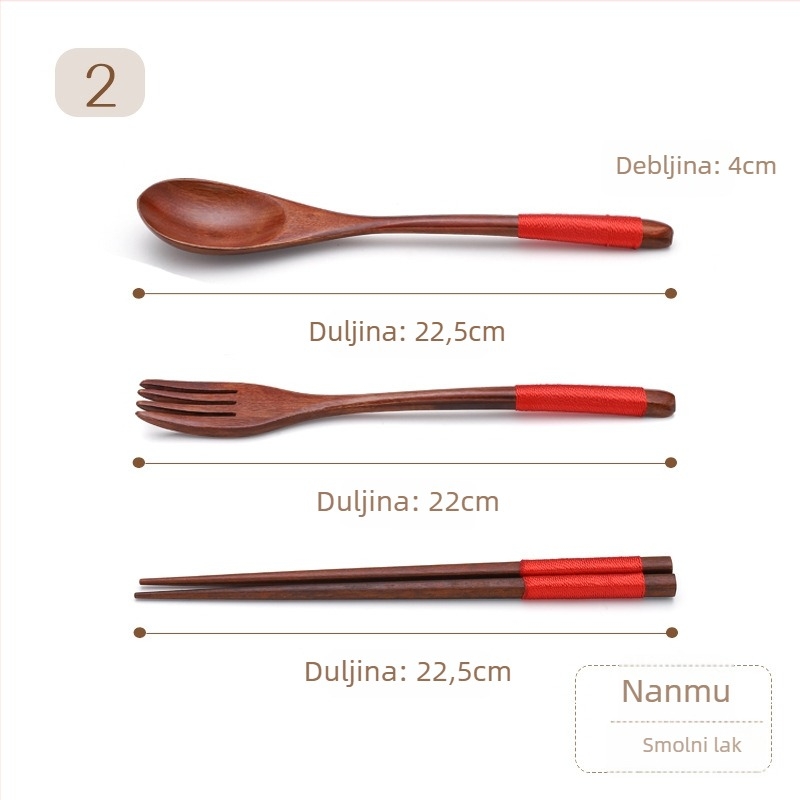 Set od tri komada: štapići za jelo, žlica i vilica od Nanmu, pastoralni stil, tiskani logo, brend Three Bears