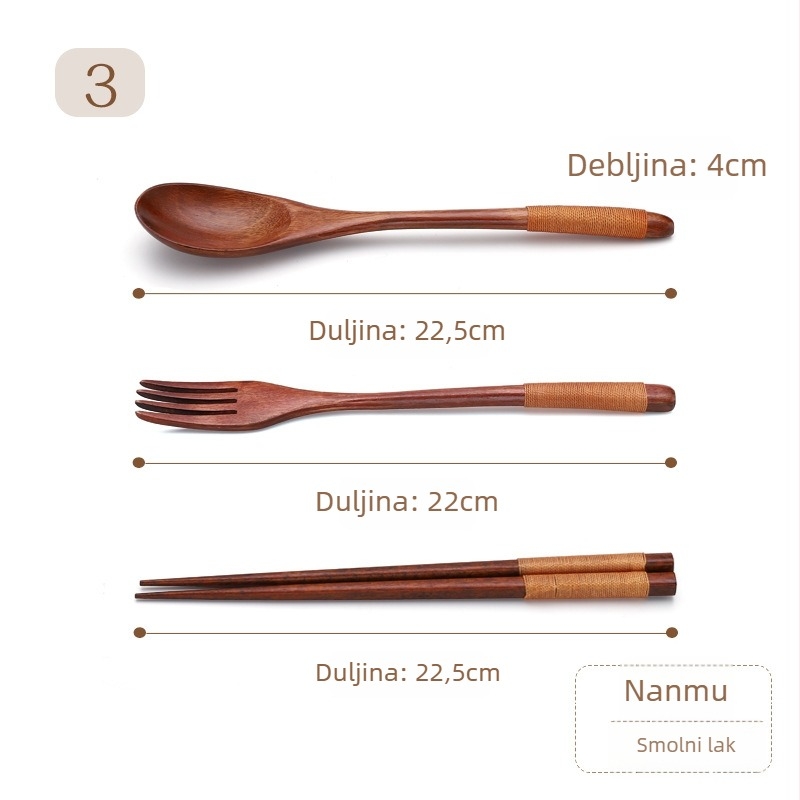 Set od tri komada: štapići za jelo, žlica i vilica od Nanmu, pastoralni stil, tiskani logo, brend Three Bears