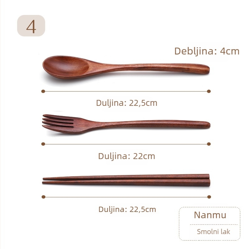 Set od tri komada: štapići za jelo, žlica i vilica od Nanmu, pastoralni stil, tiskani logo, brend Three Bears
