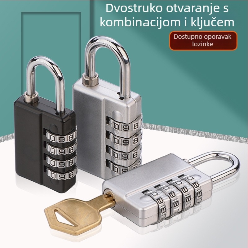 Zinkova legura ormarić brava s numeričkom lozinkom i ključem, model: dvostruko otvaranje lozinkom, debljina šipke 4, razmak šipki 14