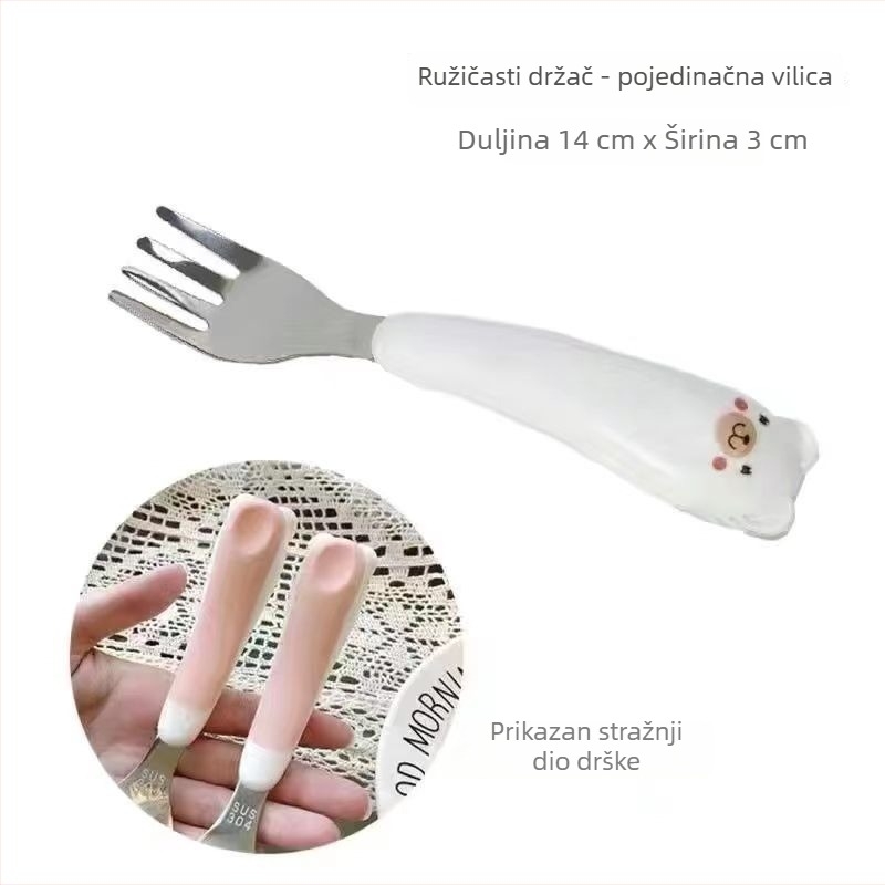 Dječji set pribora od nehrđajućeg čelika s motivom mačice i medvjedića, set žlica i vilica, japanskog stila, prenosiva kutija za pribor