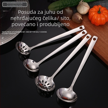 Chenxi debeli nehrđajući čelik kuhinjska žlica-spatula set s dugom drškom, otporna na visoke temperature, anti-opeklina, za juhe i kašu