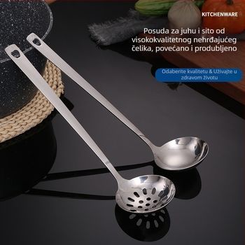 Chenxi debeli nehrđajući čelik kuhinjska žlica-spatula set s dugom drškom, otporna na visoke temperature, anti-opeklina, za juhe i kašu
