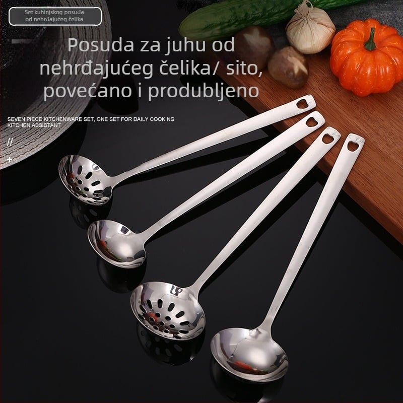 Chenxi debeli nehrđajući čelik kuhinjska žlica-spatula set s dugom drškom, otporna na visoke temperature, anti-opeklina, za juhe i kašu