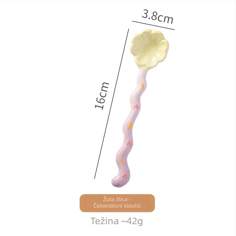 Keramička žličica s dugim držalom, za desert, sladak stil, karikaturalnim uzorkom