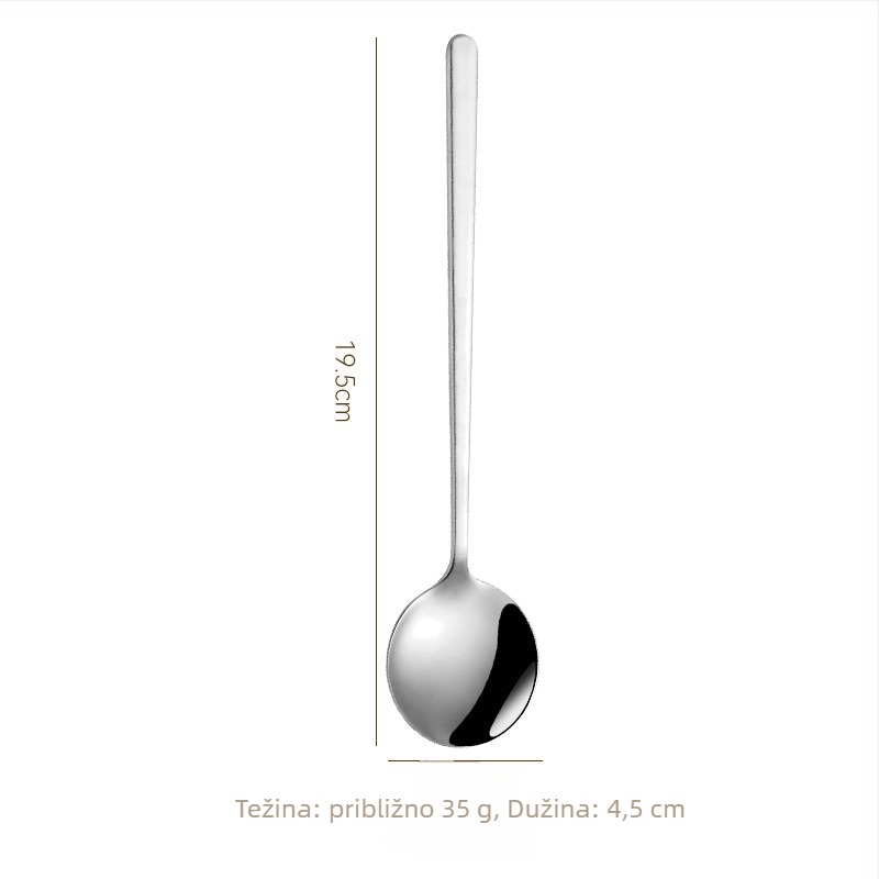 Žlica od nehrđajućeg čelika s dugim držkom i okruglom zdjelicom, modern minimalistički dizajn, prilagođeni logotip