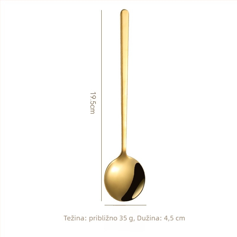 Žlica od nehrđajućeg čelika s dugim držkom i okruglom zdjelicom, modern minimalistički dizajn, prilagođeni logotip