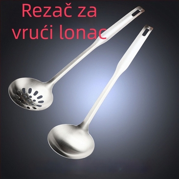 Nerđajući čeli kuhača za juhu sa cedilom, kućna upotreba, moderni minimalistički stil, završna obrada vodeno poliranje, moguća prilagodba.