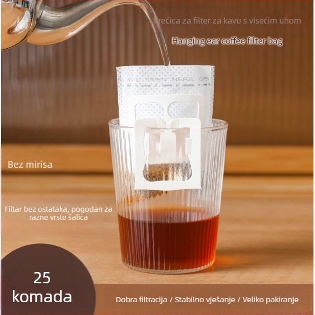 Jednokratna vrećica za filtriranje hladne kave, filtr od netkanog materijala, s petljom za vješanje, uključuje žličicu