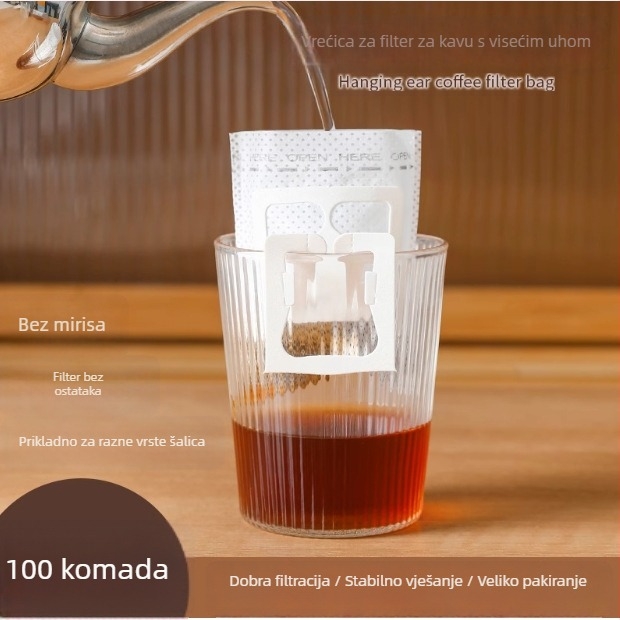 Jednokratna vrećica za filtriranje hladne kave, filtr od netkanog materijala, s petljom za vješanje, uključuje žličicu