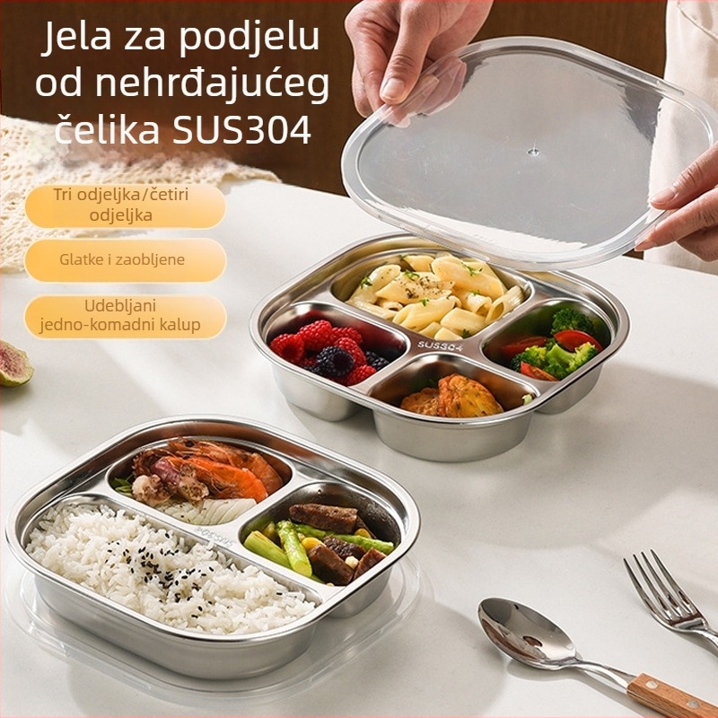 Dijeljeni tanjur od nehrđajućeg čelika, kvadratni, jednofarbni uzorak, sladak stil za dijete