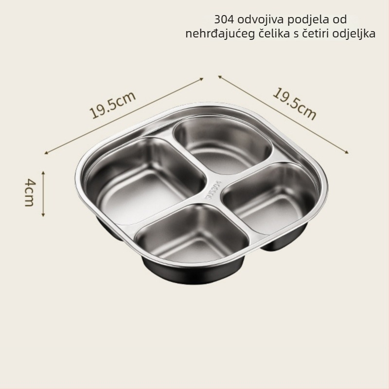 Dijeljeni tanjur od nehrđajućeg čelika, kvadratni, jednofarbni uzorak, sladak stil za dijete