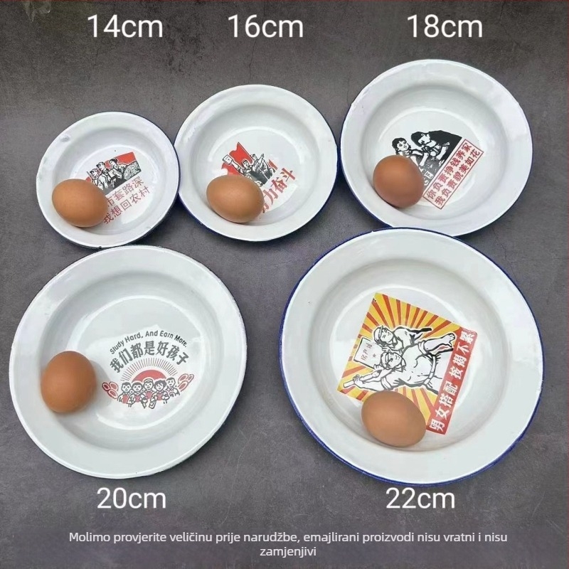 Emajlirani okrugli tanjur za užinu s cvjetnim uzorkom, stil Nacionalna plima i vjetar