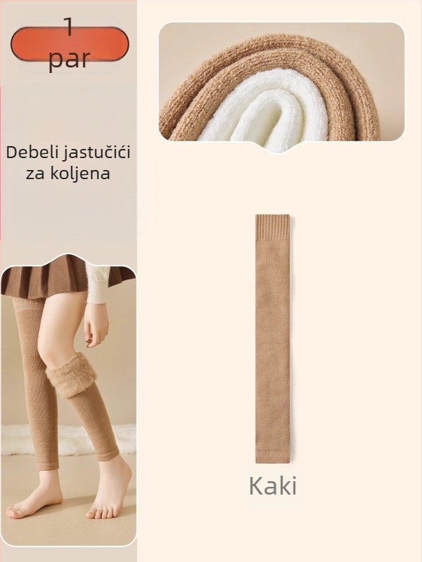 Ženske čarape iznad koljena od vune, podstavljene fleece, debele zimi, minimalistički stil, solidan uzorak, pletene jednim ubodom