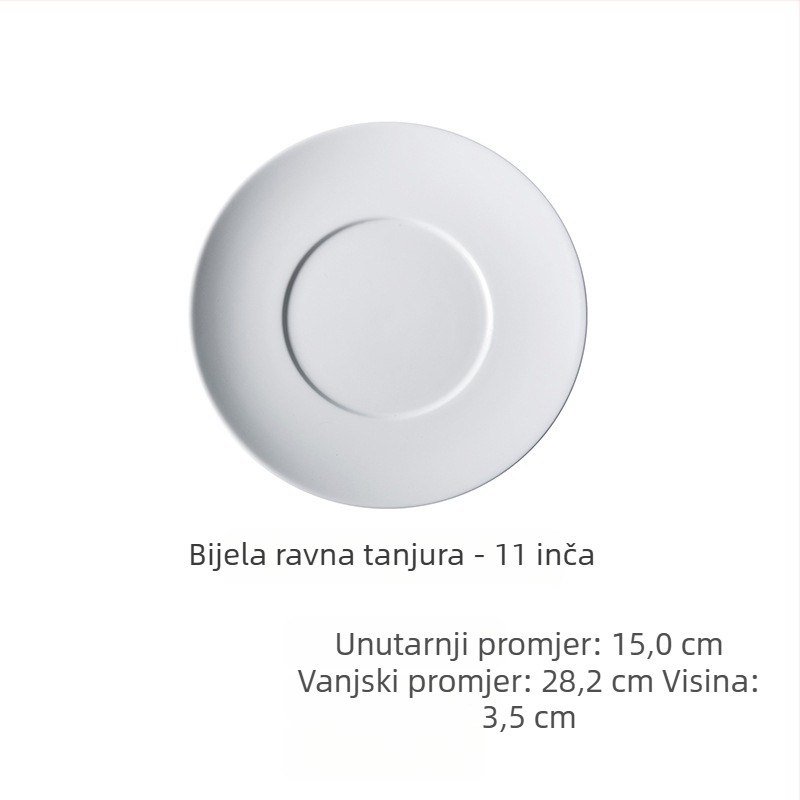 Porcelanski tanjur sa širokim rubom – mat završna, crno-bijela, okrugli oblik (Porcelin; Okrugli oblik; Boja ispod glazure; Pogodno za mikrovalnu pećnicu; Ispis logotipa)
