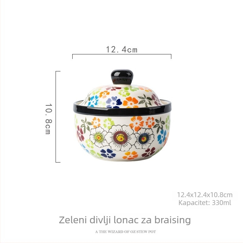 Keramična zdjela za parenje jaja s poklopcem, okrugla, cvjetni uzorak