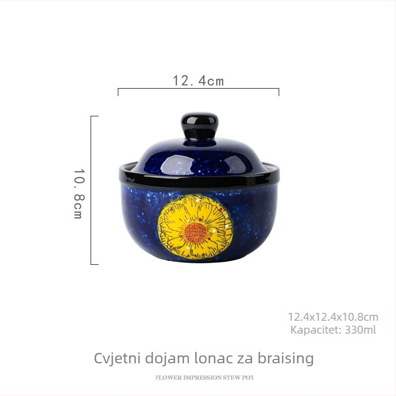 Keramična zdjela za parenje jaja s poklopcem, okrugla, cvjetni uzorak