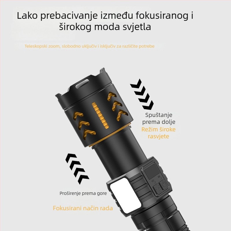 Laserska baterijska svjetiljka s teleskopskim zumom za vanjsku upotrebu, 30W, baterija 7000mAh, domet 500m+, vodootporna