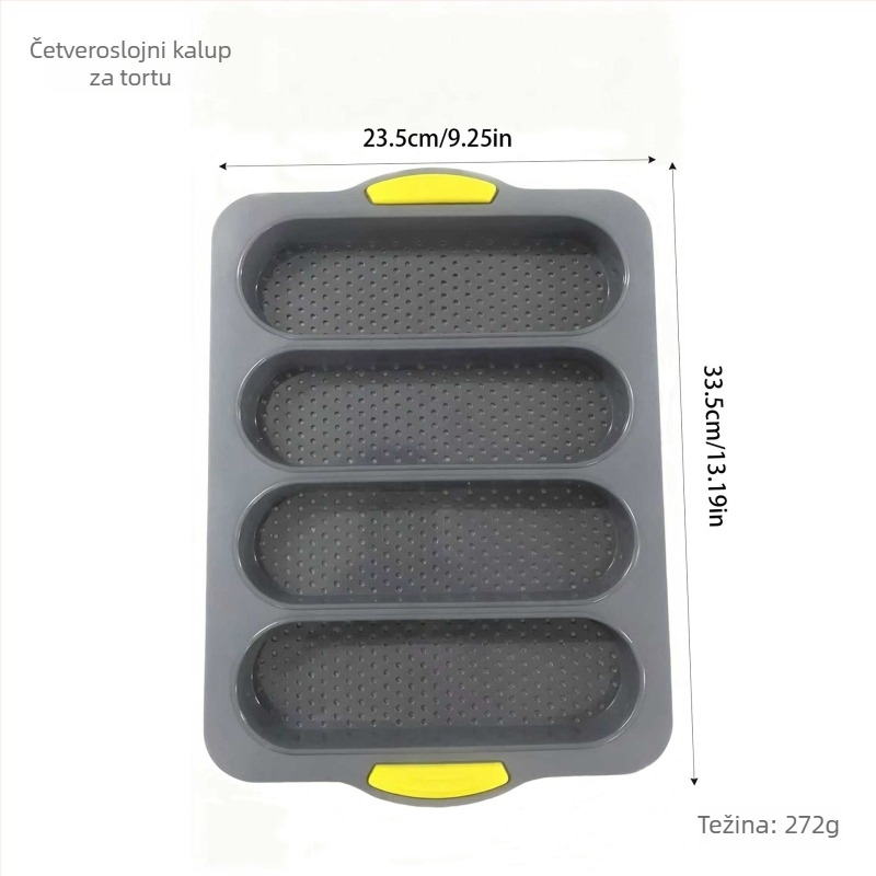 Četverostruka silikon forma za baguete, neprijanjajuća tepsija za pečenje kruha i kolača