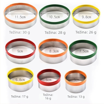 Kružne kalupe za pečenje od nehrđajućeg čelika, 12-dijelna set, s mousse prstenom