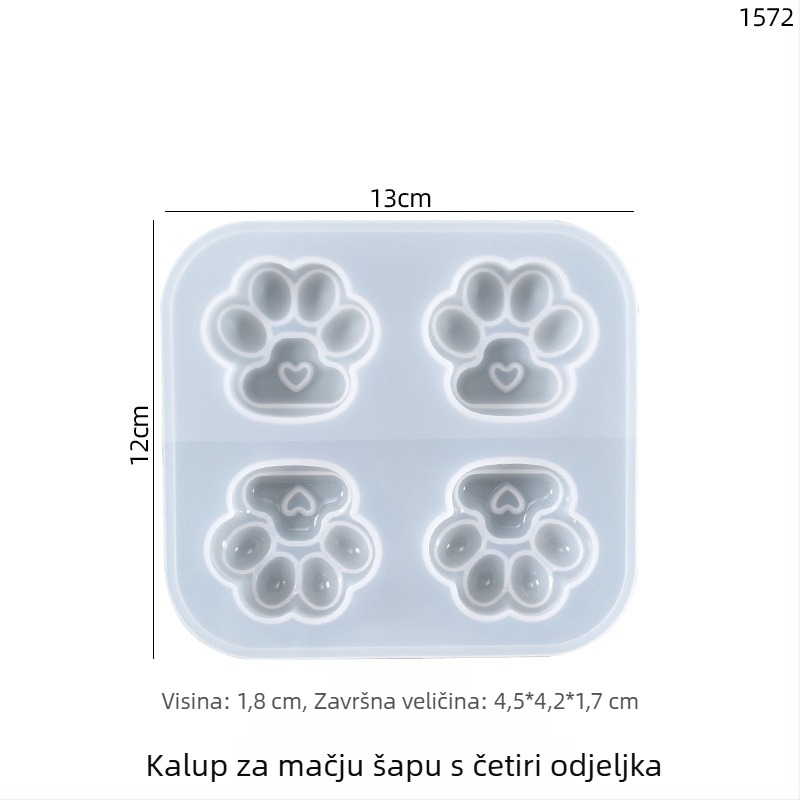 Silikonski kalup za DIY kristalnu smolu – četiri odjeljka u obliku mačje šape sa svjetlosnim kanalom