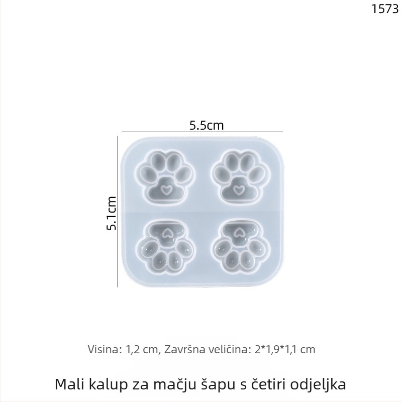 Silikonski kalup za DIY kristalnu smolu – četiri odjeljka u obliku mačje šape sa svjetlosnim kanalom