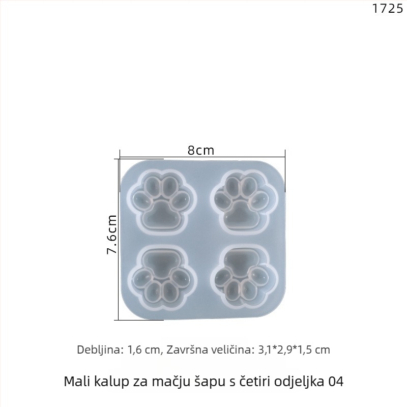 Silikonski kalup za DIY kristalnu smolu – četiri odjeljka u obliku mačje šape sa svjetlosnim kanalom