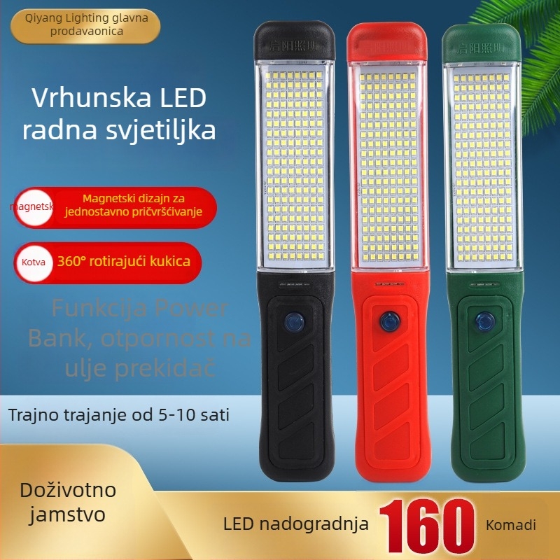 LED punjiva radna svjetiljka s magnetskim kukama QY-82, ABS industrijske kvalitete, 30W, 5V, za auto popravke i nužno osvjetljenje.
