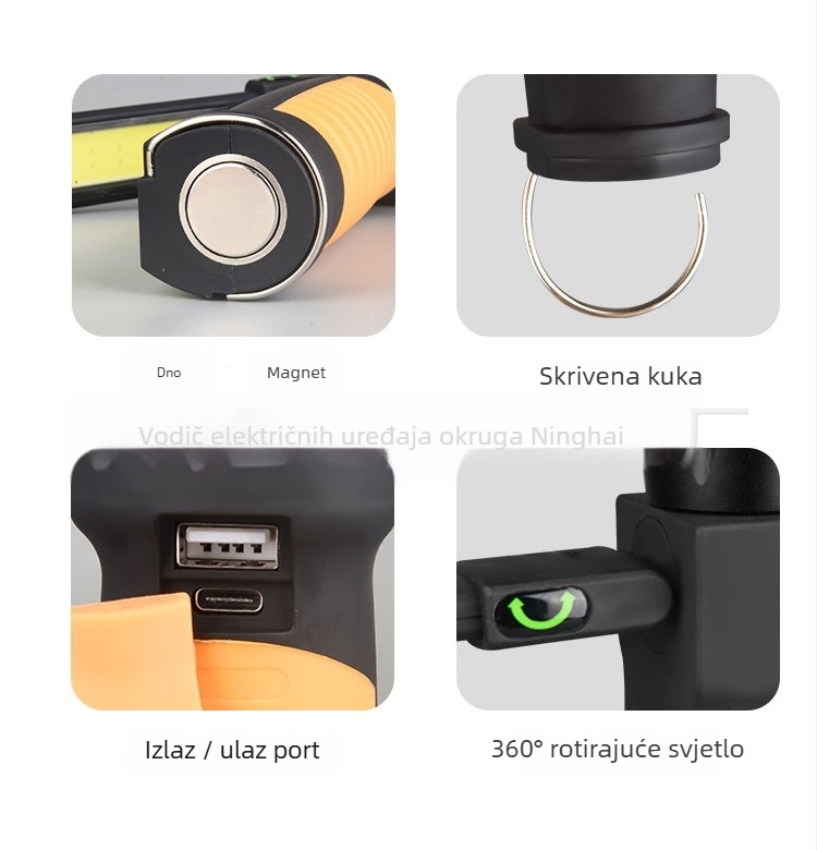 Napajana COB sklopiva magnetska radna svjetiljka, LED 20W, baterija 5000mAh, domet 200–500 m, uključeno punjač, idealno za planinarenje i kampiranje
