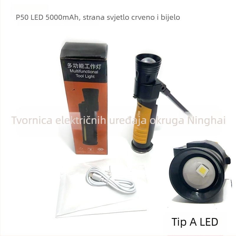 Napajana COB sklopiva magnetska radna svjetiljka, LED 20W, baterija 5000mAh, domet 200–500 m, uključeno punjač, idealno za planinarenje i kampiranje
