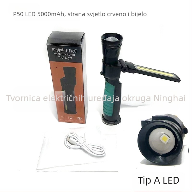 Napajana COB sklopiva magnetska radna svjetiljka, LED 20W, baterija 5000mAh, domet 200–500 m, uključeno punjač, idealno za planinarenje i kampiranje