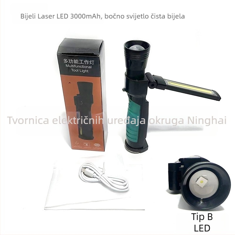 Napajana COB sklopiva magnetska radna svjetiljka, LED 20W, baterija 5000mAh, domet 200–500 m, uključeno punjač, idealno za planinarenje i kampiranje