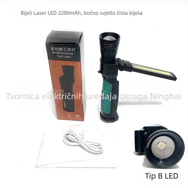 Napajana COB sklopiva magnetska radna svjetiljka, LED 20W, baterija 5000mAh, domet 200–500 m, uključeno punjač, idealno za planinarenje i kampiranje
