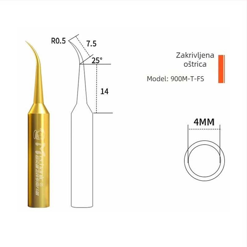 Repairman bakreni vrh za lemljenje – precizan zavojni (lakat) vrh, serija Flying soldering iron tip, bez olova