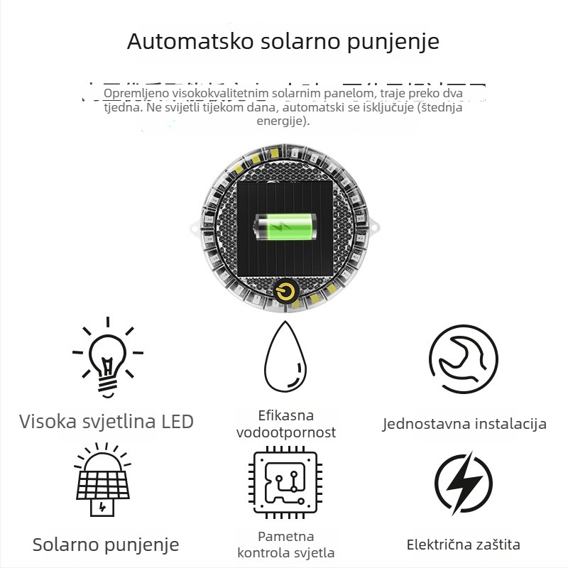 Okružna solarna LED svjetiljka za upozorenje s magnetnom bazom, bežična ugradnja, 2W, 12V, za automobile, kamione, motocikle, električna vozila i bicikle
