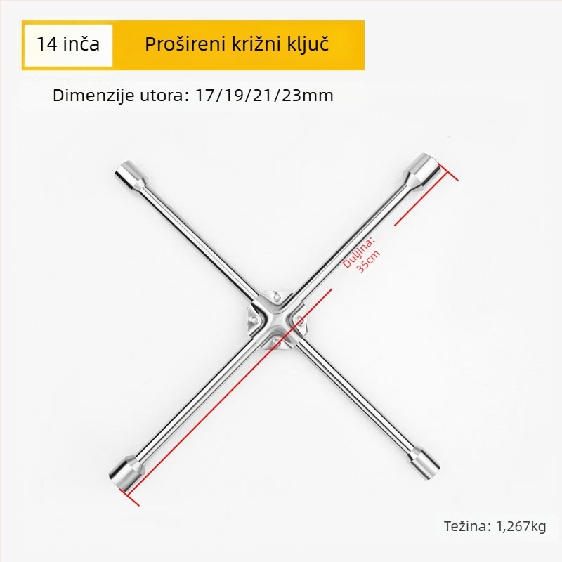 Križni šuplji ključ za demontažu i ugradnju guma, CR-V materijal, kromirani premaz, marka Exploit/Explore