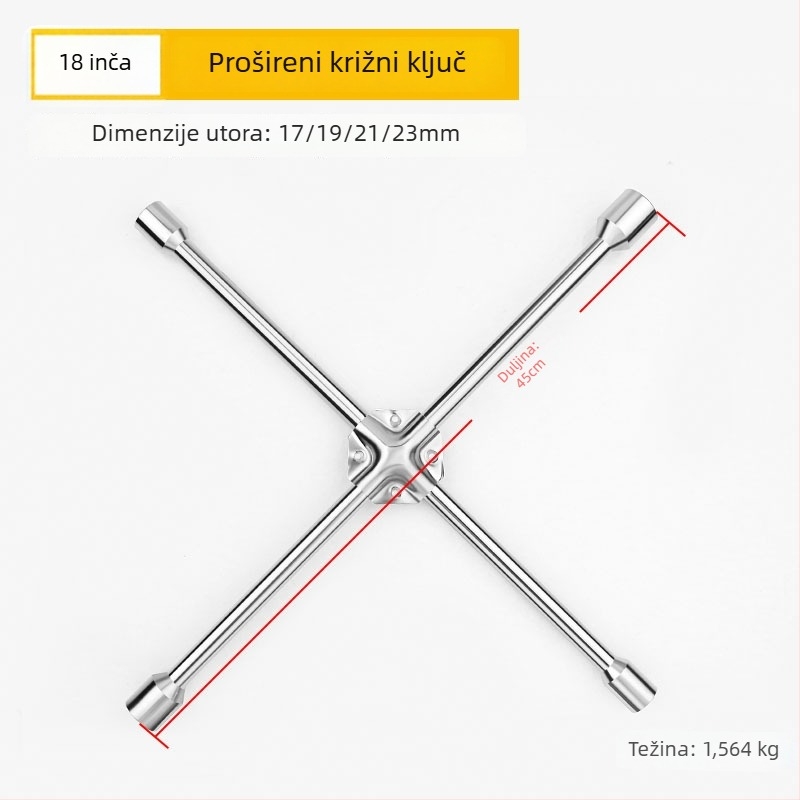 Križni šuplji ključ za demontažu i ugradnju guma, CR-V materijal, kromirani premaz, marka Exploit/Explore